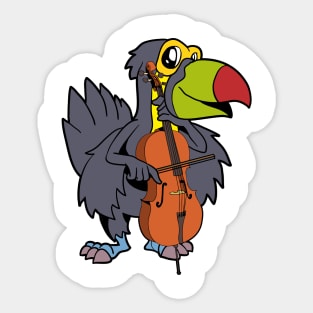 Comic toucan playing cello Sticker